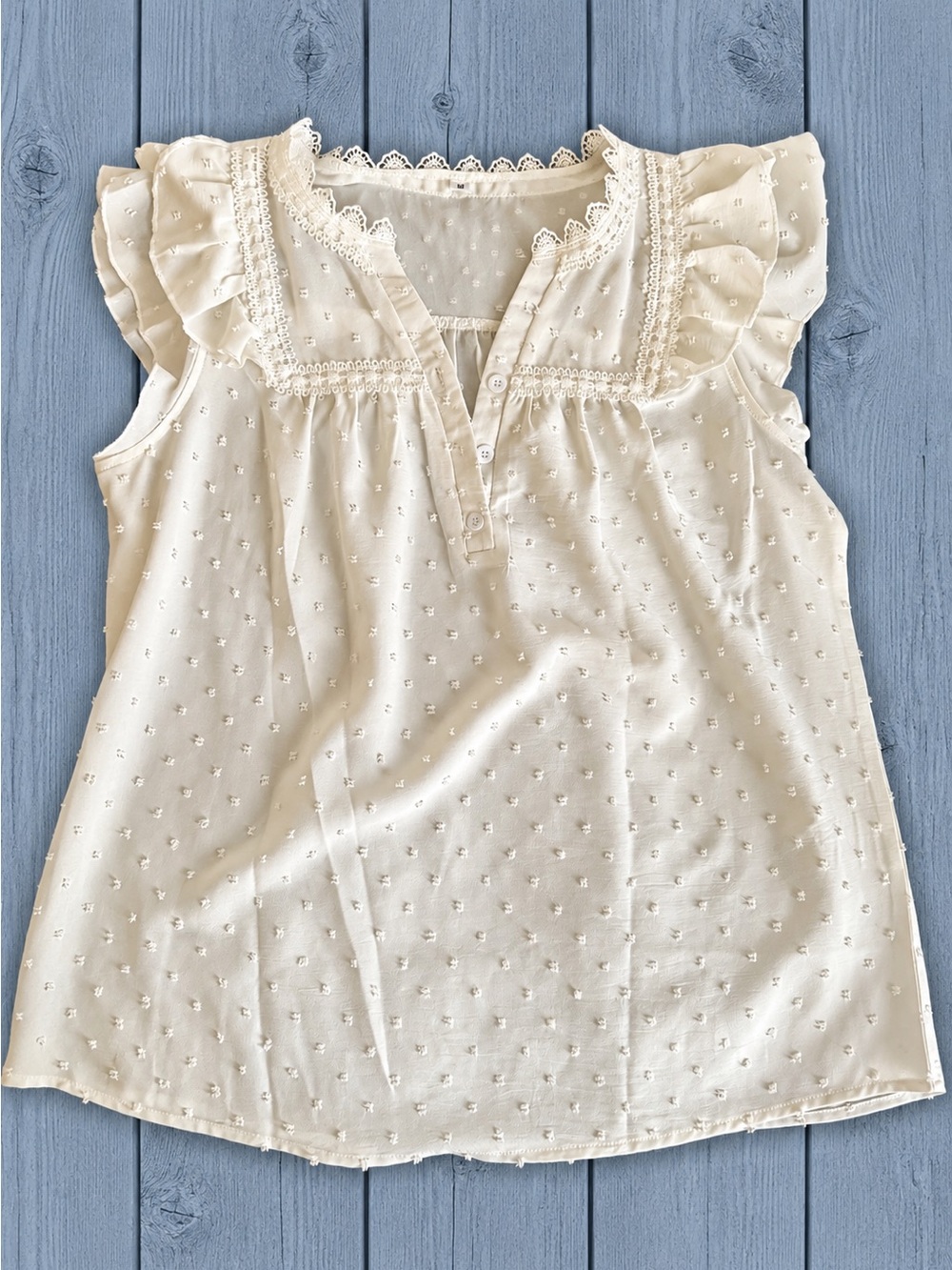 Sweet White Swiss Dot Lace-Trim Blouse NWOT
